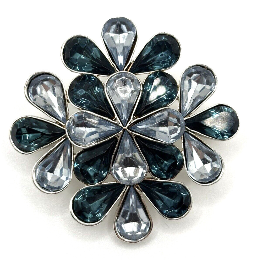 VTG Blue Rhinestone Brooch Silver Tone‎